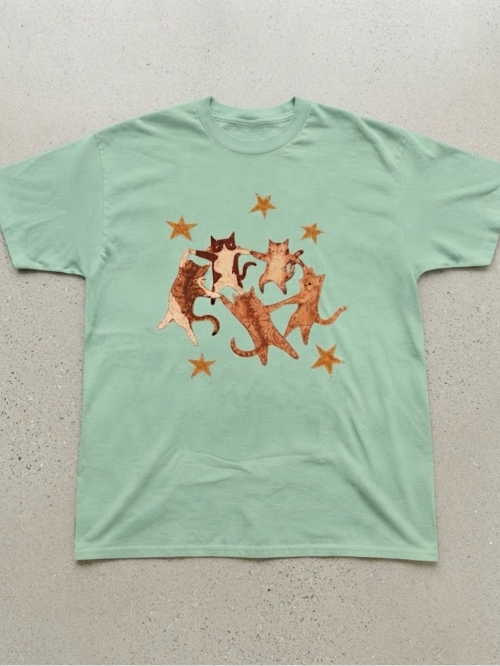 Dancing Cats Constellation Graphic Green Cotton Gildan T-Shirt